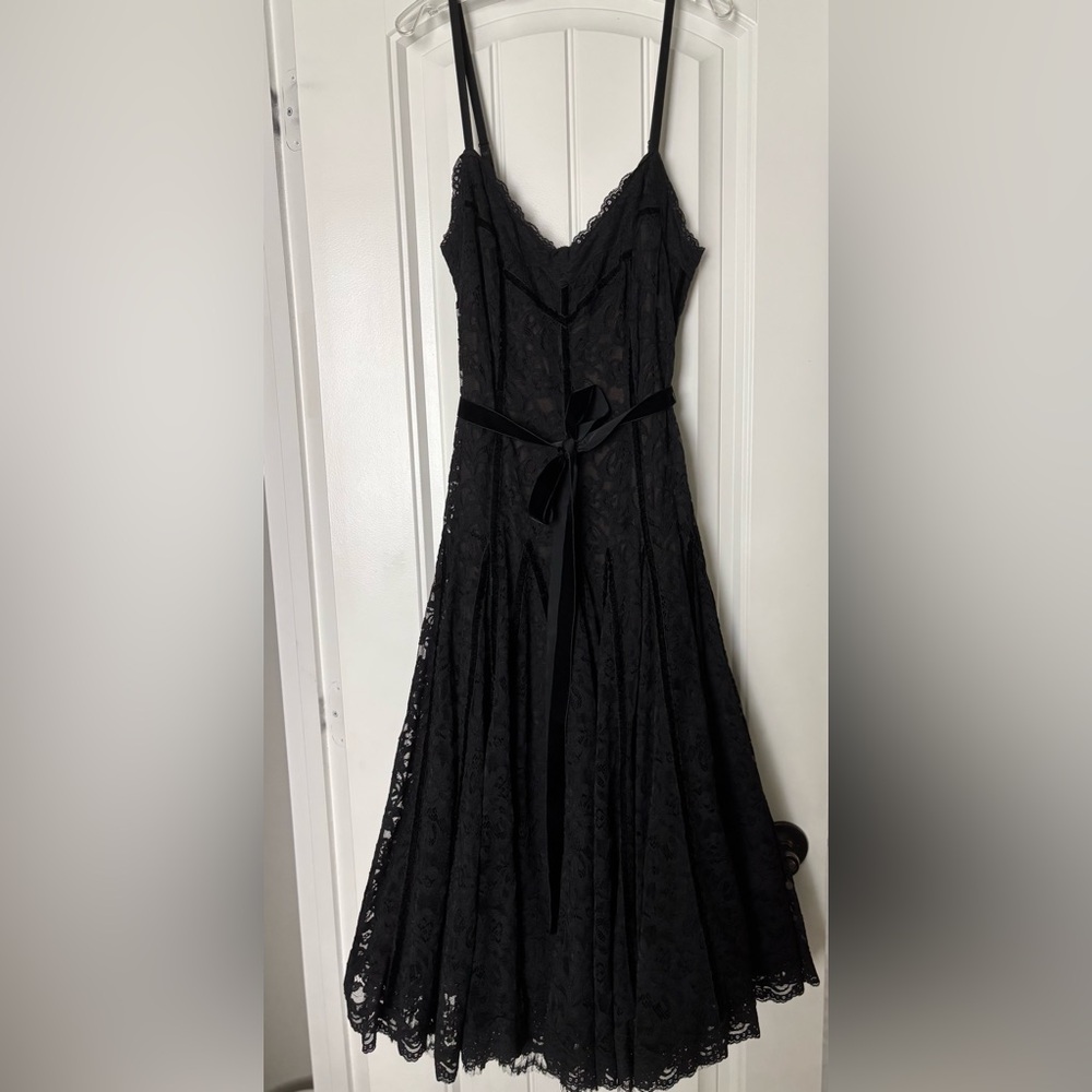 Charles Chang-Lima Black and Tan Lace Cocktail Dress